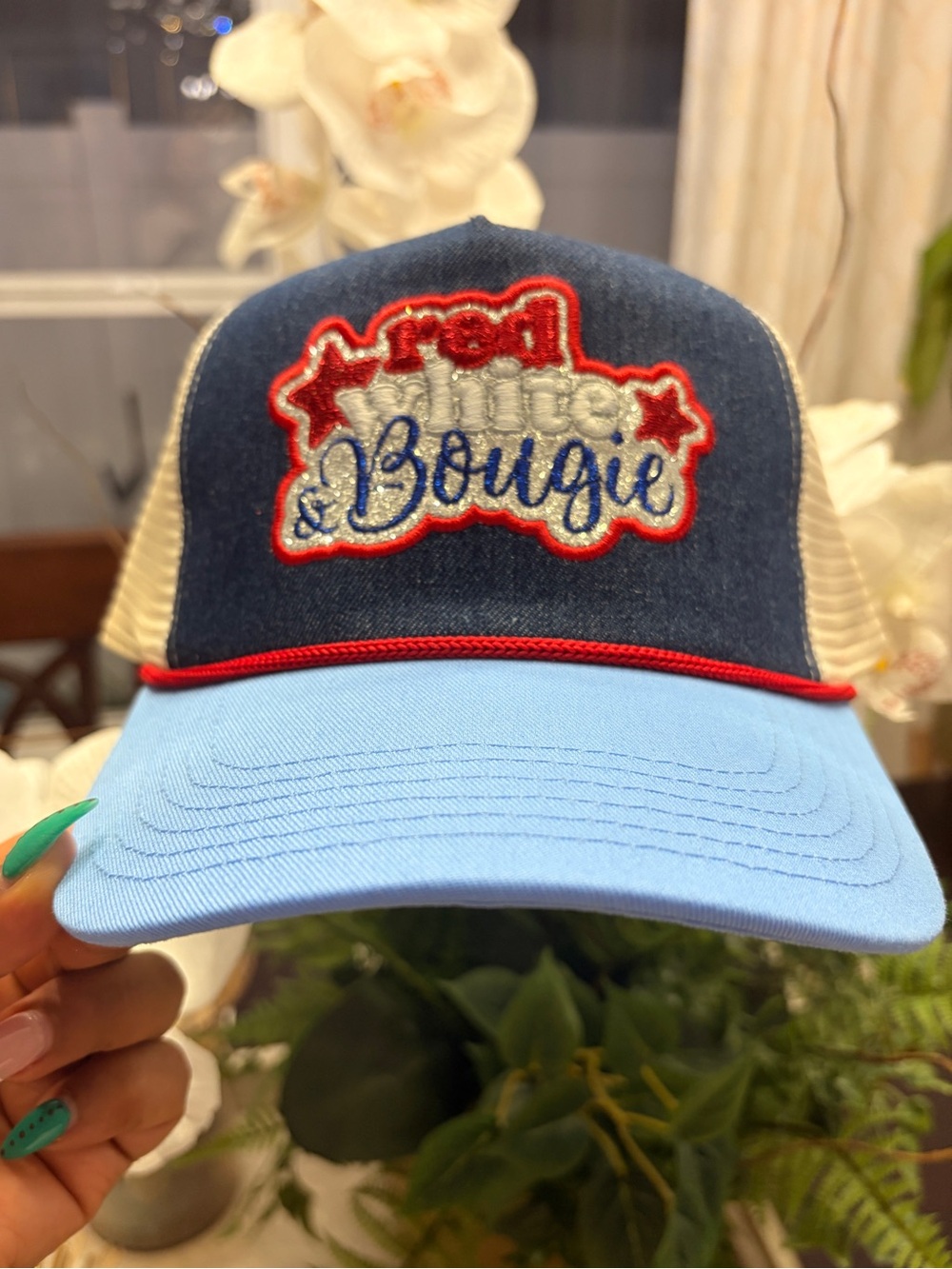 Red white and Bougie~ trucker hat